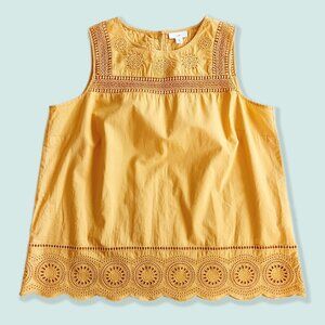 J. Jill Cotton Eyelet, Lace & Pleating Sleeveless Top Size M